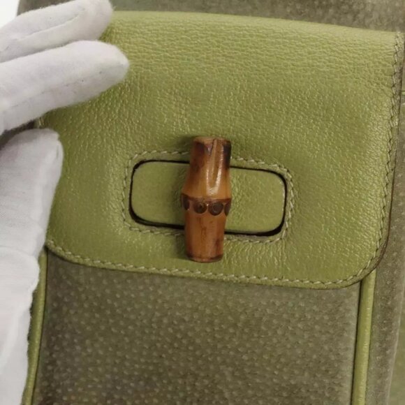 GUCCI Bamboo Backpack Suede Green Gold main image 15